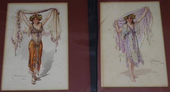 William Charles John Pitcher (1895-1925), signed C.Wilhelm, two theatre female costume designs, both dated 1911 23 x 16cm, unframed